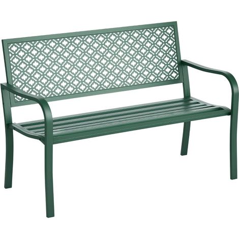 Banc de jardin métallique 2 places résistant aux intempéries, dimensions 127 × 63 × 83 cm, couleur verte (1/5)