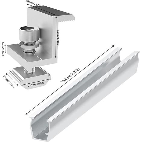 Rail de guidage en U noir 12/20 cm, kit de fixation par pression centrale pour panneau solaire photovoltaïque, accessoire de fixation, mini rail de guidage d'installation, rail de guidage en U 20 cm (1/5)