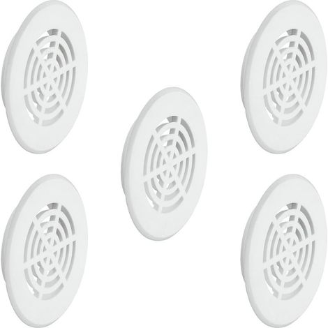 Set mit 5 runden 35-mm-Lüftungsgittern – Weißer Kunststoff – 8 mm Höhe – Effiziente Luftzirkulation – Einfache Montage mit Silikondichtmittel (1/3)
