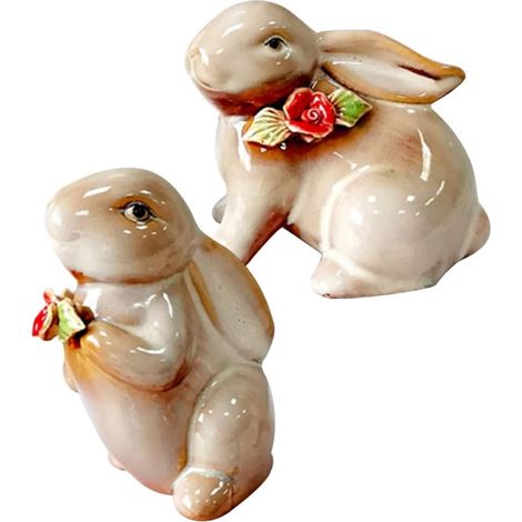 2pièces Lot de Statues De Lapin Céramique pour Jardin Décorations De Bureau Et Intérieur (1/5)