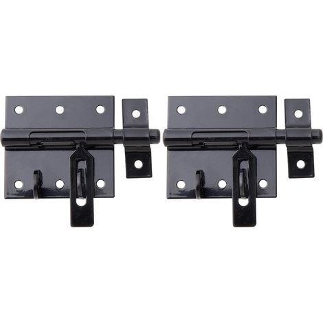 Lot de 2 Verrou porte-cadenas, Acier noir, Platine 70x67mm, Boulon 9,5mm, Pour portail et clôture