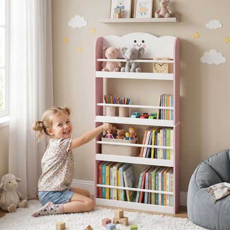 Bibliothèque murale pour enfants à 4 étagères. Idéale pour les chambres d'enfants, les salles de jeux et les salons. Rose.