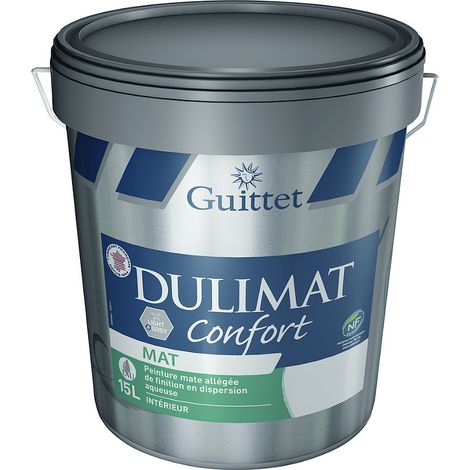 Guittet – Peinture acrylique mate 15L – Finition sans odeur pour murs et plafonds – Rendement 8m²/L – Écologique et durable