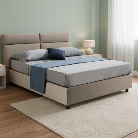 Letto Matrimoniale Ator, Letto Matrimoniale Sfoderabile, Contenitore Made in Italy, Dimensione Materasso 160x200 cm, Grigio Tortora\ (1/5)