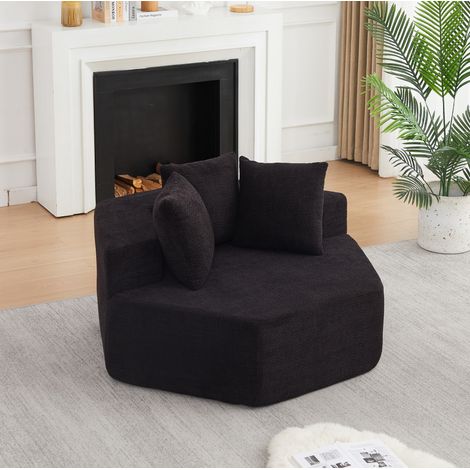 Butaca individual modular hexagonal de chenilla negra con 3 cojines OKWISH (1/5)