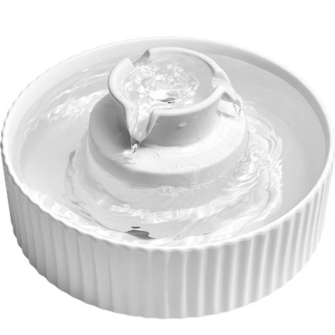 Fontaine à eau pour chat en céramique, 2,1 l, silencieuse, pompe à eau avec filtre à charbon actif en coton, pour plusieurs animaux domestiques, blanche (1/5)