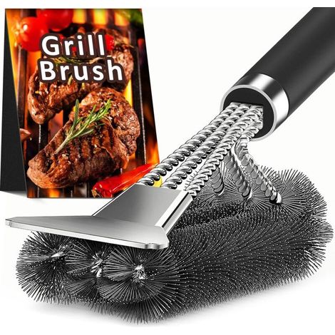 Brosse pour barbecue avec grattoir, manche réglable, brosse pour barbecue d'extérieur, accessoire de nettoyage pour barbecue, pour nettoyer les grils de barbecue/fumoir/charbon de bois. (1/5)