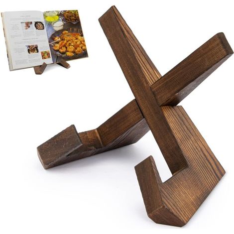 Support à recettes de cuisine, porte-livre de cuisine pour plan de travail, support à livres rustique — Brun rustique (1/5)