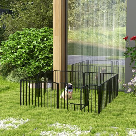 8-teiliges modulares Hunde-Laufgitter für drinnen und draußen, geeignet für kleine und mittelgroße Hunde, Hundegitter aus Stahl mit 9 Heringen, 164 x 164 x 60 cm, Schwarz
