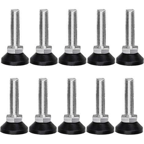 QORVA-10 Pcs Pied de Nivellement pour Meubles, Vis Réglage Meuble Ajustable Mobilier Filetage M10 x 38 mm Vérin Outil Réglable Table Lit Placard, Noir, Argent