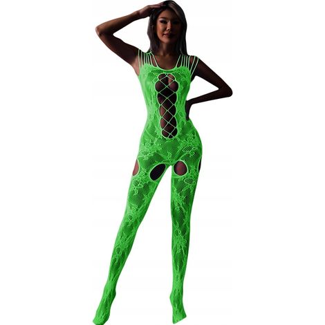 Bodystocking, im Dunkeln leuchtend, Netz-Spitzen-Damenunterwäsche-Jumpsuit