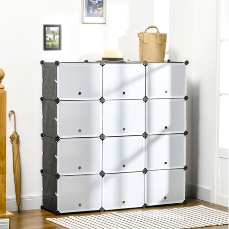 Zapatero modular de 12 cubos, 125 x 32 x 125 cm, con puertas, negro y blanco DESVIAE (1/5)