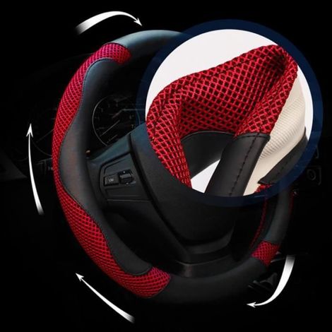 Couvre Volant Voiture - Noir et Rouge - 37-38 cm - Matière de haute qualité sans BPA (1/4)