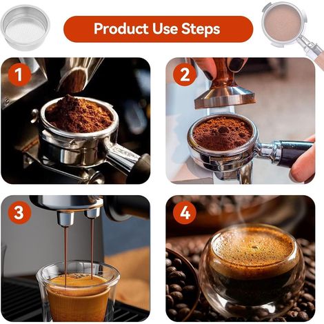 Ortviai Filtre à café réutilisable en acier inoxydable 51 mm pour machine à expresso DeLonghi, dose unique (1/4)