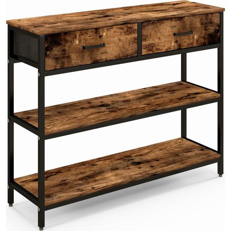 Tavolo consolle industriale 100 x 30 x 80 cm con 2 cassetti pieghevoli design elegante in metallo marrone rustico 200020656