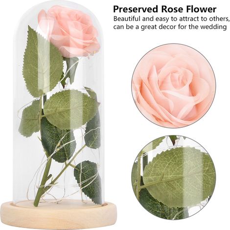 Rose artificielle lumineuse LED avec abat-jour en verre, décoration pour la fête des mères, cadeau d'anniversaire, cadeau de Saint-Valentin BZ1128 (1/5)