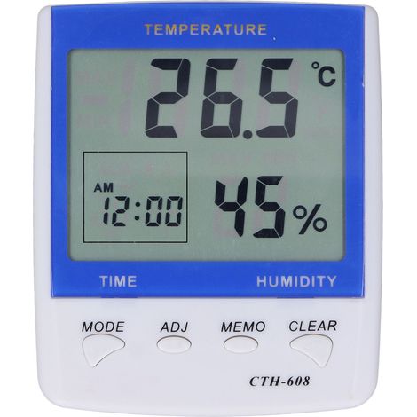 Thermomètre hygromètre numérique avec horloge électrique, affichage digital température et humidité pour maison (1/5)