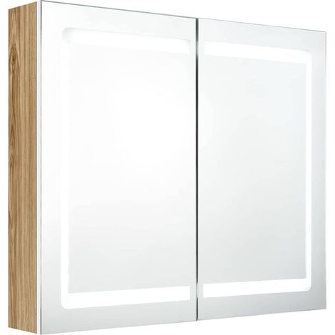 Armadietto Bagno  Mobile da Bagno con Specchio e LED Bianco e Rovere 80x12x68 cm (1/5)