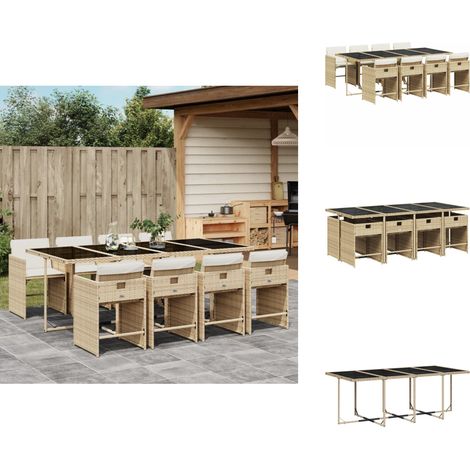 9-tlg. Garten-Essgruppe mit Kissen Beige Poly Rattan - Garten Essgruppe - Garten Essgruppen - Outdoor Essgruppe - Terrasse Essgruppe (1/5)