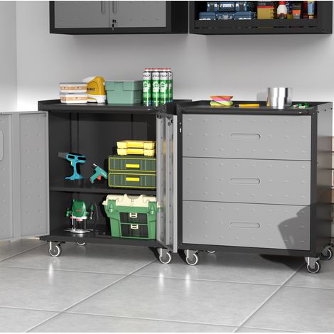 Armadio portaoggetti in metallo con ruote 75 x 42 x 88 cm, chiudibile, nero e grigio DESVIAE (1/5)