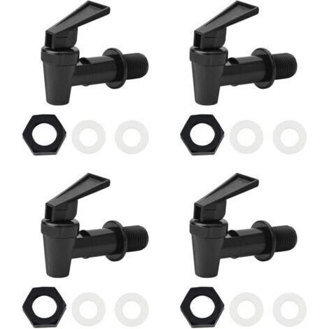 Pair Lot de 4 robinets de rechange universels en plastique pour distributeur d'eau chaude et froide, bière, vin, jus de fruits, seau noir et blanc (uniquement noir)