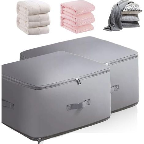 2pcs Sacs de Rangement Vêtement Couette Organisateur à auto-compression peu encombrant pour couettes couvertures Gris 60x54x42cm (1/5)