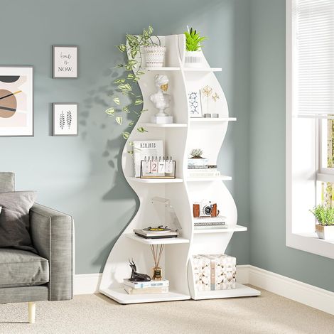 Tribesigns Eckregal, 178 cm hoch, Lagerregal, Bücherregal, Pflanzenständer, Organizer-Einheit, 5 Stufen, Modern, für Zuhause, Büro, Wohnzimmer, Schlafzimmer, Balkon, Weiß, 2 Stück (1/5)