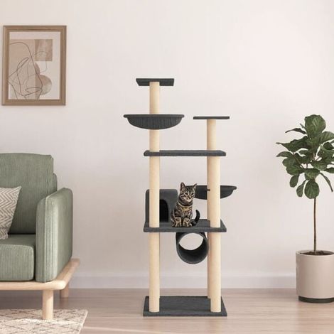 Arbre à chat avec poteaux à griffer en sisal gris foncé, 141 cm