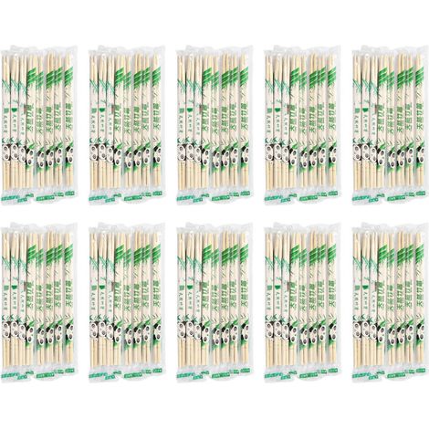 Vtizikl Ustensiles de base, Baguettes jetables rondes en bambou, paires de baguettes, jetables, en bambou, emballées individuellement, 19,5 x 0,5 cm, Lot de 100 (1/4)