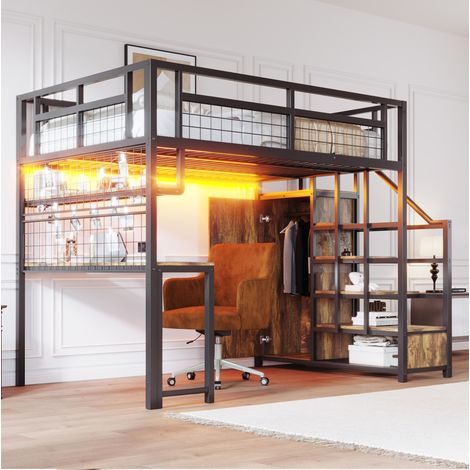 letto contenitore 140x200 con scrivania metallo nero OKMYHOME
