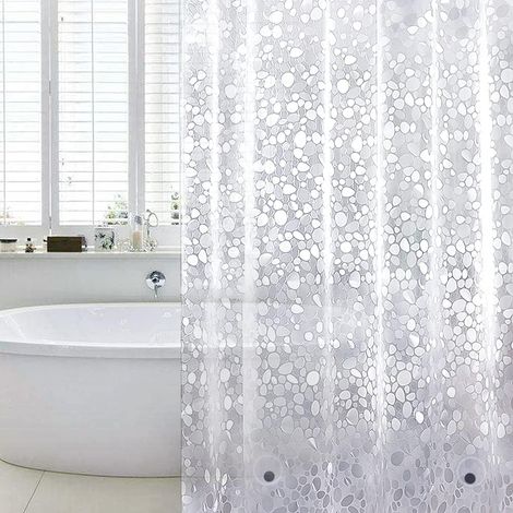 Rideau de douche et de bain Weltrxe imperméable, antibactérien et anti-moisissure en EVA, avec base aimantée lestée, 0,2 mm [183 x 200 cm], motif pierre 3D, idéal pour les enfants. Comprend 12 anneaux (1/5)