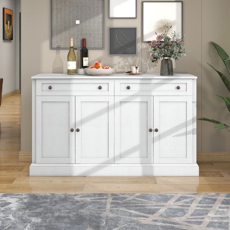 MEUBLIV Aparador 150 x 40 x 86 cm blanco envejecido – 4 puertas, 2 cajones (1/5)