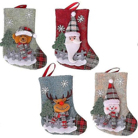 Lot de 4 paires de chaussettes de Noël, décorations de Noël, chaussettes pour poupée de Noël, ornements pour sapin de Noël, sacs cadeaux de Noël, sacs à chaussettes de Noël (1/5)