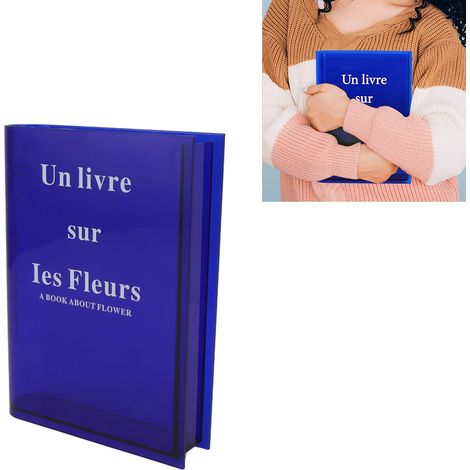 Libro de jarrones moderno, diseño de jarrón transparente, jarrón de flores de acrílico cristalino, azul, decoración de oficina y sala de estar, uso inteligente, elegante (1/5)