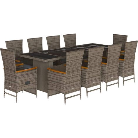 Maison Exclusive - Ensemble à manger de jardin 11pcs avec coussins gris poly rotin (1/5)