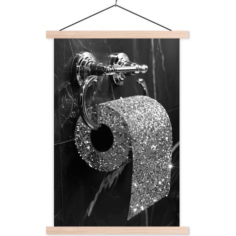 AFFICHE AVEC CADRE MAGNÉTIQUE WC - Papier hygiénique - Noir et blanc - Paillettes 40x60 (1/3)