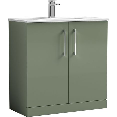 Balterley Contemporary Bathroom 2 Soft Close Door & Minimalist Floor Standing Vanity Unit Basin, Satin Green, 800mm