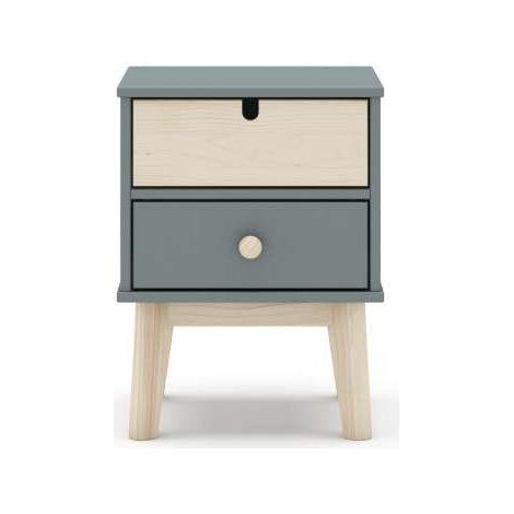 Mesita de noche para dormitorio Estela 2 cajones acabado verde kaki/cera blanca, 40cm(ancho) 53.1cm(alto) 35cm(fondo). (1/5)