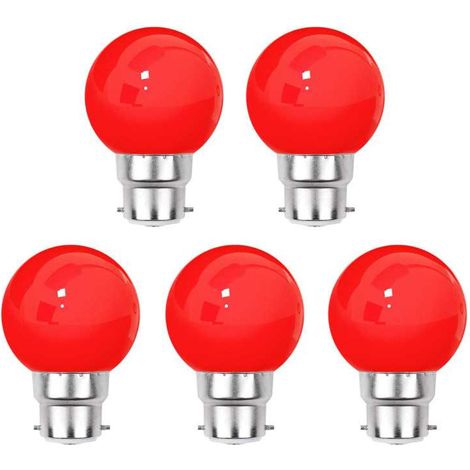 Lot de 5 ampoules LED Rouges B22 Incassables - Guirlandes guinguette - Culot baïonnette