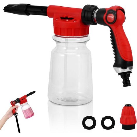 Pistolet À Mousse 1000 Ml Réglable 2 En 1 - Lance Nettoyage Auto Moto Jardin - Bouteille大容量 Pour Tuyau D'Arrosage Standard - Rouge (1/5)