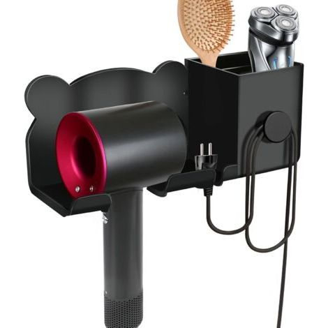 ALLIANDISSupport de sèche-cheveux, support mural pour sèche-cheveux, support de sèche-cheveux, outils de coiffure et organisation de coiffure, gain d'espace dans la salle de bain (noir) (1/5)