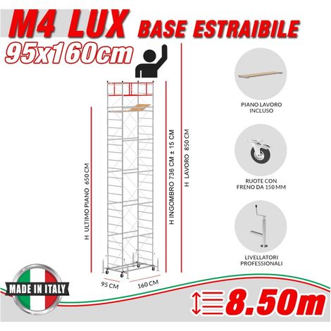 Trabattello M4 LUX base estraibile Altezza lavoro 8,50 metri