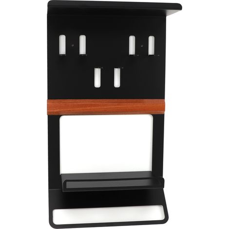 Kaffeesiebträgerständer, schwarz, vielseitig einsetzbar, aus Eisen-Holz-Verbundmaterial, mit Kaffeetassenhalter und Kaffeezubehör (1/5)