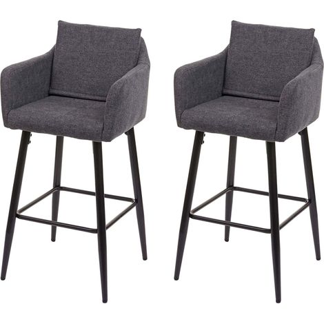 2er-Set Barhocker HHG-754, Barstuhl Tresenhocker, Fußablage Metall Stoff/Textil dunkelgrau