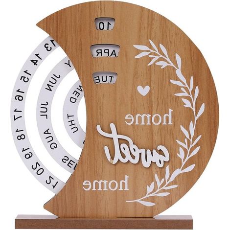 Calendario perpetuo con forma de luna, Calendario de madera giratorio para escritorio, Decoración de escritorio DIY (1/5)