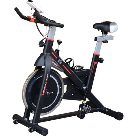 Vélo d'appartement avec volant d'inertie de 8 kg, écran LCD, moniteur de fréquence cardiaque, selle et guidon réglables, 103 x 48 x 115 cm, noir (1/5)