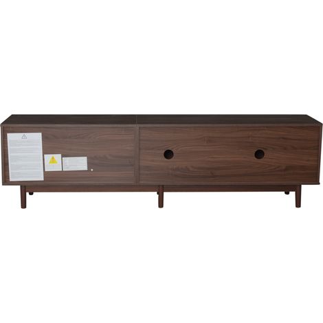 Meuble TV 190 x 40 x 52 cm en MDF Marron avec Portes en Rotin et 6 Pieds de Support, 2 Tiroirs, 3 Portes et Espace de Rangement Ouvert pour Écran jusqu'à 75 pouces (1/5)