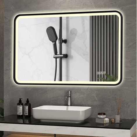 LED-Badezimmerspiegel 70 x 90 cm Schwarz, Front- und Rücklicht, beschlagfrei, HAVRYA (1/5)