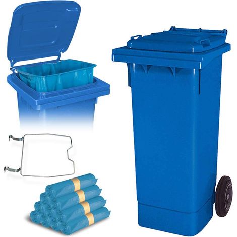 BRB 80 Liter Mülltonne mit Halter für Müllsäcke, inkl. 250 Müllsäcke (blau) (1/3)
