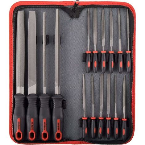 Kit de limes haute spécification, 16 limes en acier au carbone, lime 200 mm, demi-ronde, ronde, lime triangulaire, 8 limes aiguilles pour bois, métal, écaillage et fixation en céramique (1/5)